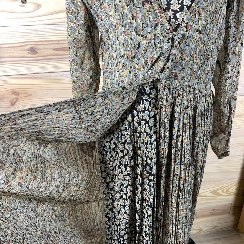 Vtg 90s Starina Maxi Dress Women L Dark Floral Pleated Layered Boho Fairy Grunge - Picture 3 of 14